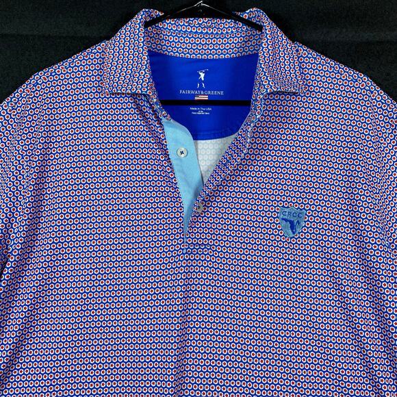 Fairway & Greene Mens Shirt Patriotic Star Golf Polo Short Sleeve Stretch Medium - Picture 2 of 13